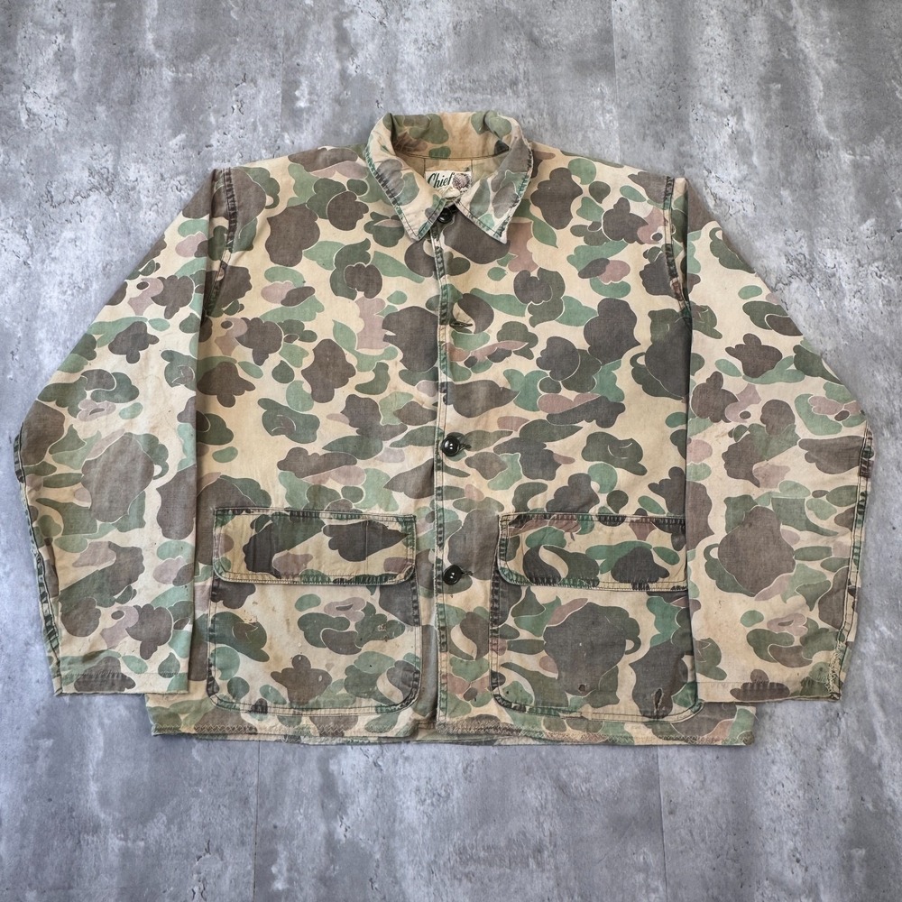 Vintage Chief Duck Hunter Camo Jacket Mens XL Frogskin Water Repellent USA 60s